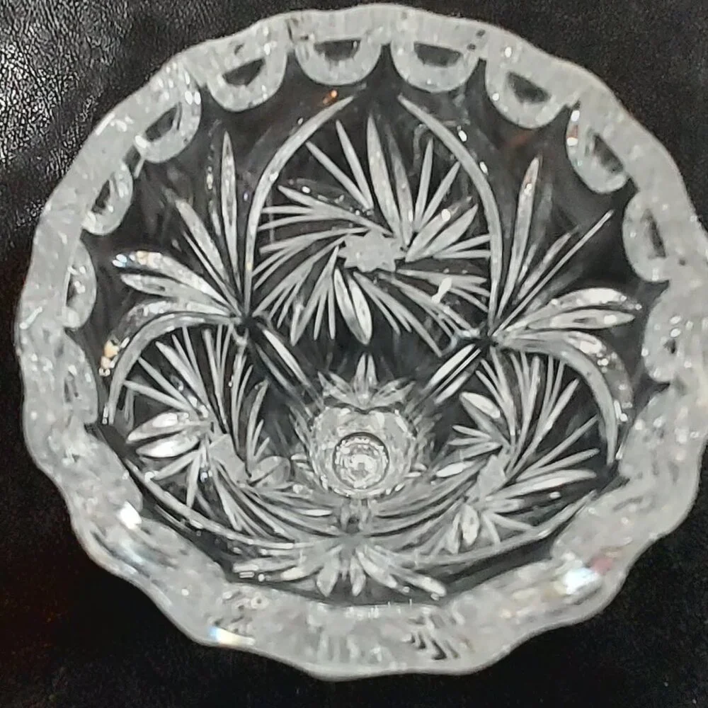 Vintage Czech Lead Crystal High Clarity Etched Starburst Pedestal Vace 9